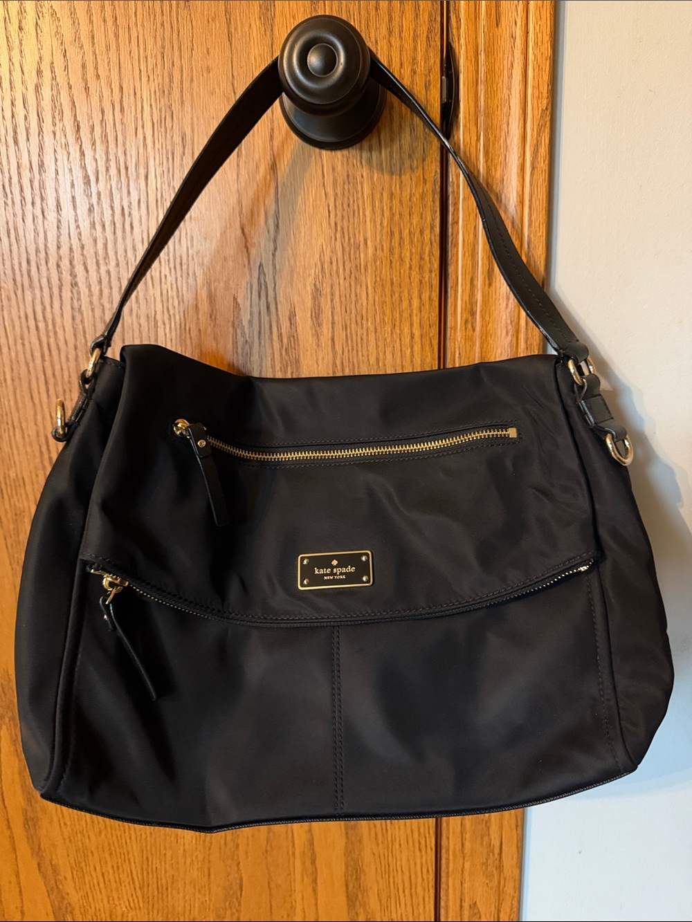 kate spade Black Nylon Shoulder Bag with Gold Hardware Accents